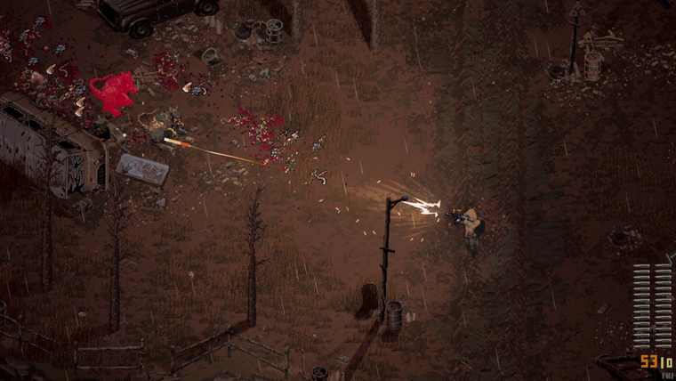 Scavland gameplay: a Vulture crossing open wasteland in top-down view